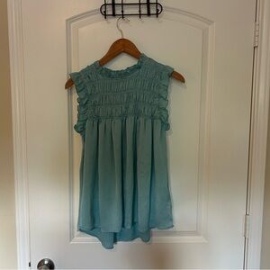 Glam Light Blue Ruffled Blouse
